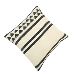 Handmade Black & Ivory Striped Cotton Cushion Cover 45x45 cm | Woven Geometric Accent Pillow Cover