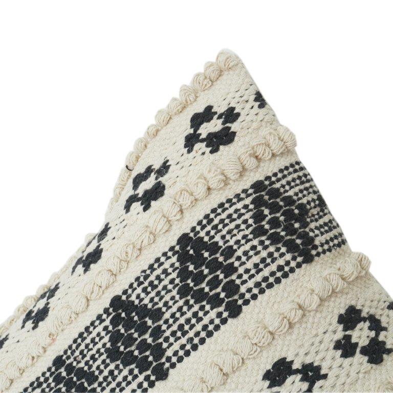 Handwoven Black & Ivory Geometric Cotton Cushion Cover | Textured Boho Tribal Pillow Case | 18x18 Inch - Bulk manufacturer & supplier from Panipat, India
