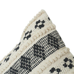 Handwoven Black & Ivory Geometric Cotton Cushion Cover | Textured Boho Tribal Pillow Case | 18x18 Inch