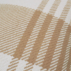 Handwoven Beige & Ivory Checkered Cushion Cover with Fringe – 45 x 45 cm