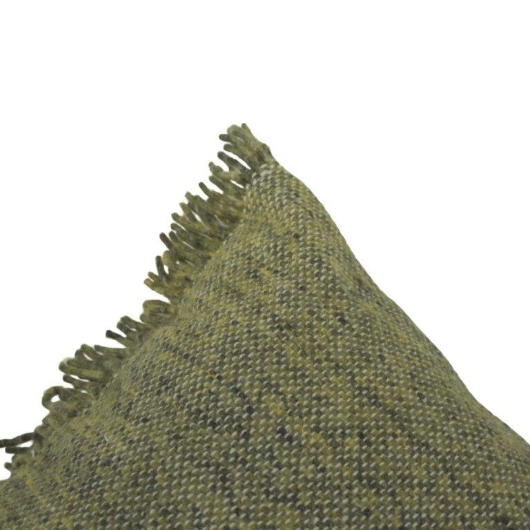 Handmade Olive Green Textured Cotton Cushion Cover with Fringe | 45x45 cm Decorative Throw Pillow - Bulk manufacturer & supplier from Panipat, India