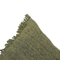 Handmade Olive Green Textured Cotton Cushion Cover with Fringe | 45x45 cm Decorative Throw Pillow
