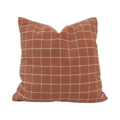 Handmade Cotton Windowpane Cushion Cover 45x45 cm | Rust Brown Checked Throw Pillow Cover | Modern Woven Decorative Cushion