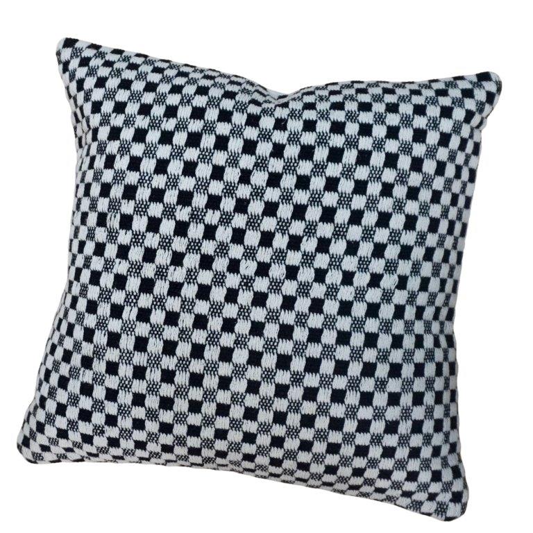 Handmade Cotton Checkered Cushion Cover 45x45 cm | Black & White Woven Throw Pillow Cover | Modern Boho Home Décor