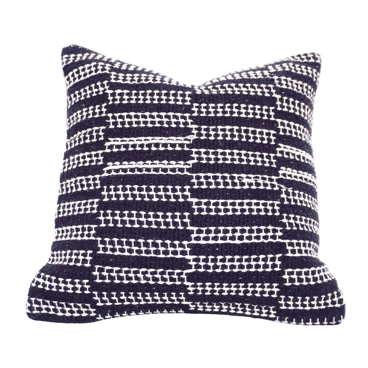 Handwoven Black & White Cotton Cushion Cover 45x45 cm | Geometric Textured Handmade Cushion Cover | Modern Boho Decorative Pillow Cover - Bulk manufacturer & supplier from Panipat, India