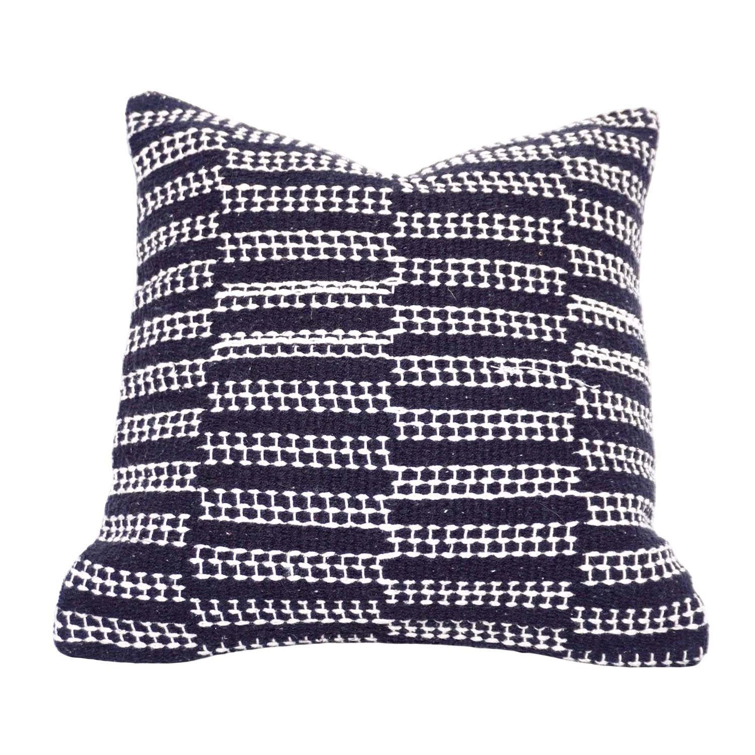 Handwoven Black & White Cotton Cushion Cover 45x45 cm | Geometric Textured Handmade Cushion Cover | Modern Boho Decorative Pillow Cover