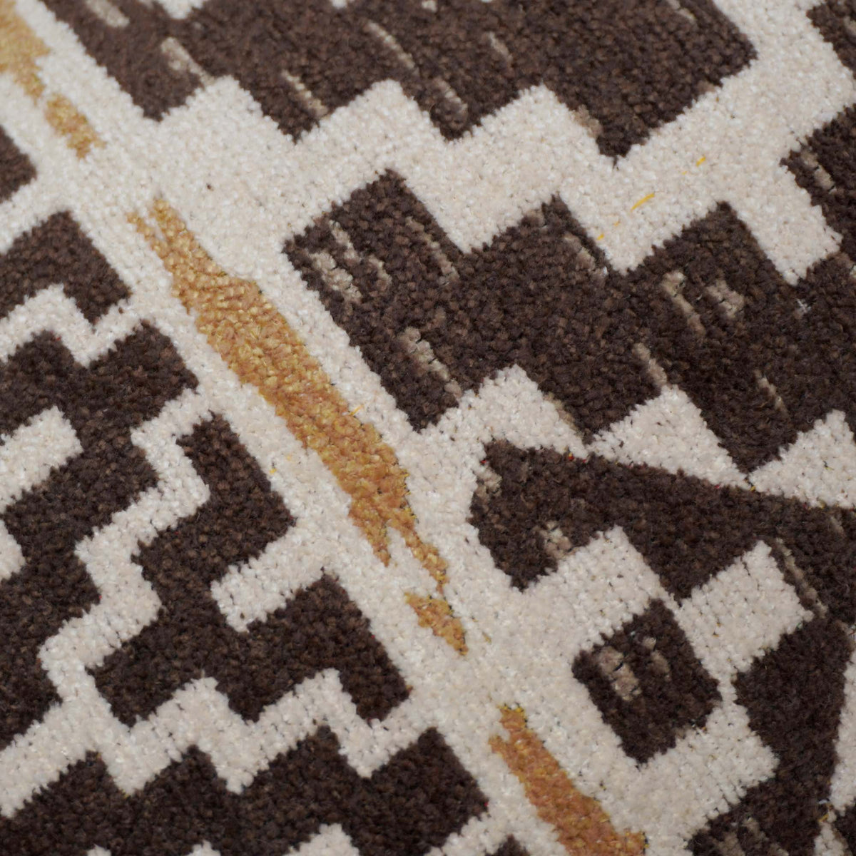 Modern Geometric Jacquard Cushion Cover 35 x 50 cm | Woven Cotton Blend Lumbar Pillow Cover | Brown, Mustard & Ivory Tribal Pattern | Hidden Zip - Bulk manufacturer & supplier from Panipat, India