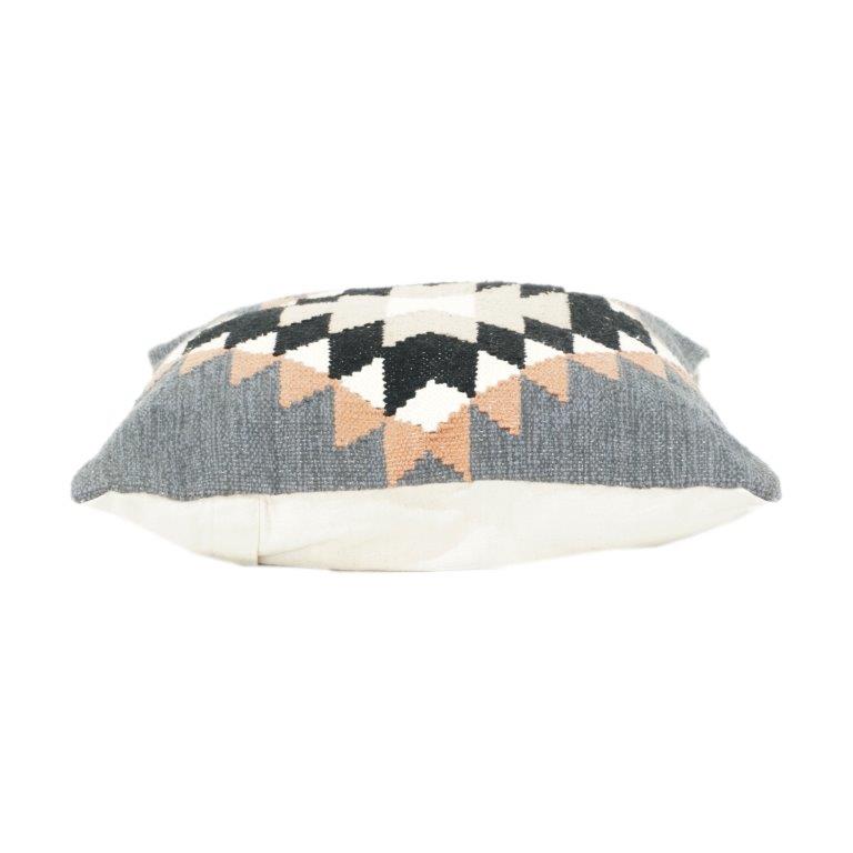 Handwoven Geometric Cotton Cushion Cover – Modern Tribal Pattern in Grey, Black & Beige (18x18 Inch)