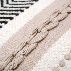 Handmade Cotton Woven Cushion Cover 45x45 cm | Black & Ivory Textured Boho Decorative Pillow Cover | Geometric Chevron Design | Hidden Zipper