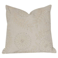 Ivory Floral Embroidered Cotton Cushion Cover | Elegant Textured Throw Pillow Case (18x18 Inch)