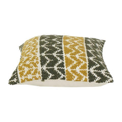 Housse de coussin en coton tissée main 45x45 cm – Rayures géométriques texturées Moutarde & Olive