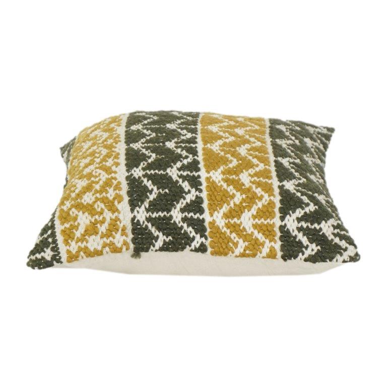 Handwoven Cotton Cushion Cover 45x45 cm – Textured Geometric Stripes in Mustard & Olive