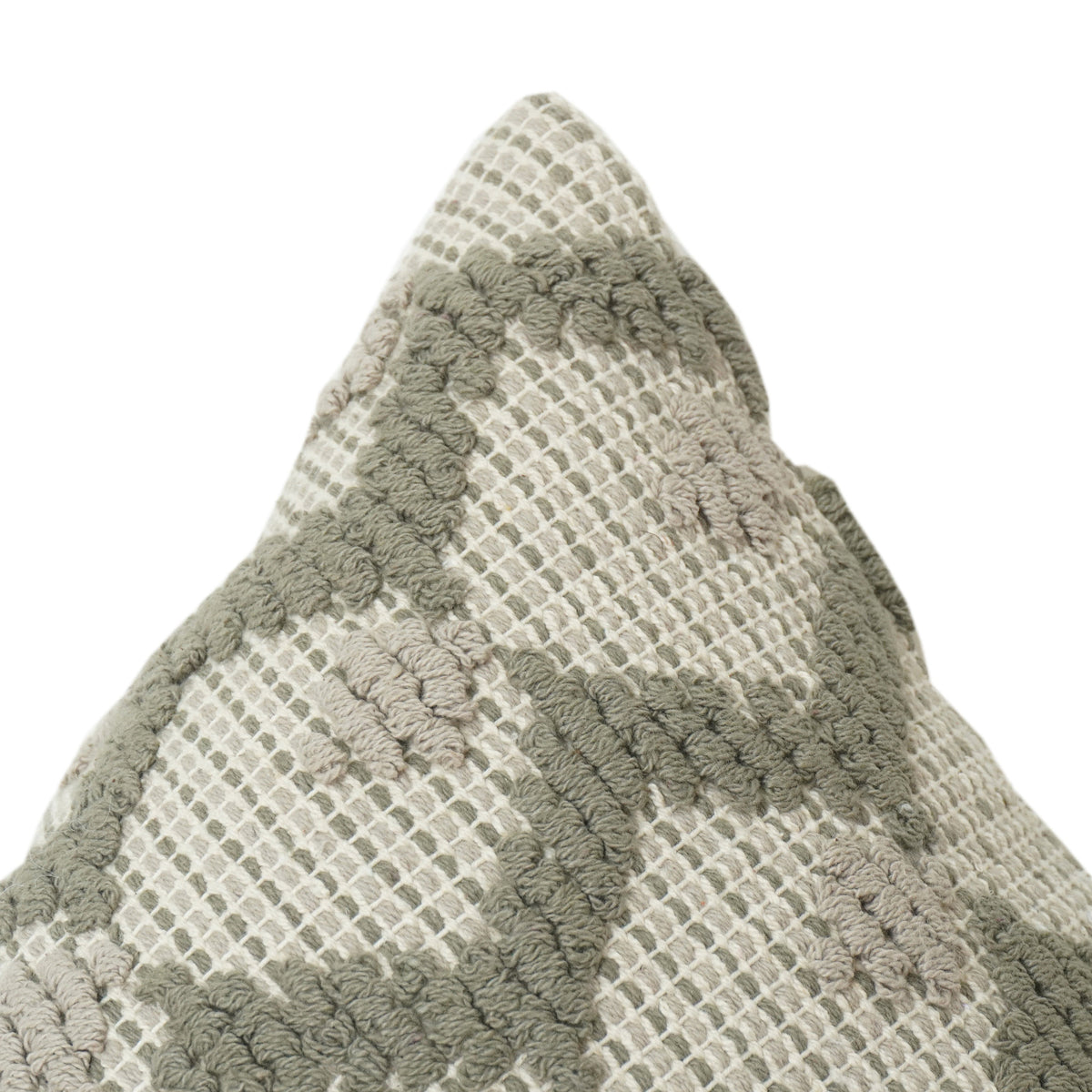 Housse de coussin en coton brodé géométrique texturé – Vert sauge et ivoire | Housse de coussin décoratif 45x45 cm - Bulk manufacturer & supplier from Panipat, India