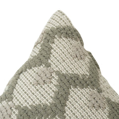 Textured Geometric Embroidered Cotton Cushion Cover – Sage Green & Ivory | 18x18 Inch Decorative Pillow Cover