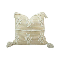 Handmade Tufted Cotton Cushion Cover with Tassels – Boho Cream Cushion Cover 45x45 cm