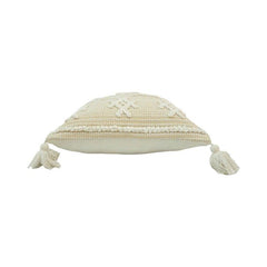 Handmade Tufted Cotton Cushion Cover with Tassels – Boho Cream Cushion Cover 45x45 cm