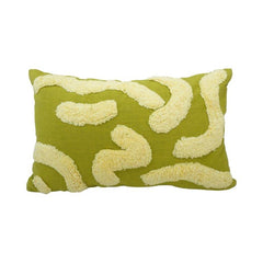 Tufted Abstract Cotton Cushion Cover – Green & Ivory Embroidered Decorative Pillow Cover | 30 x 50 cm