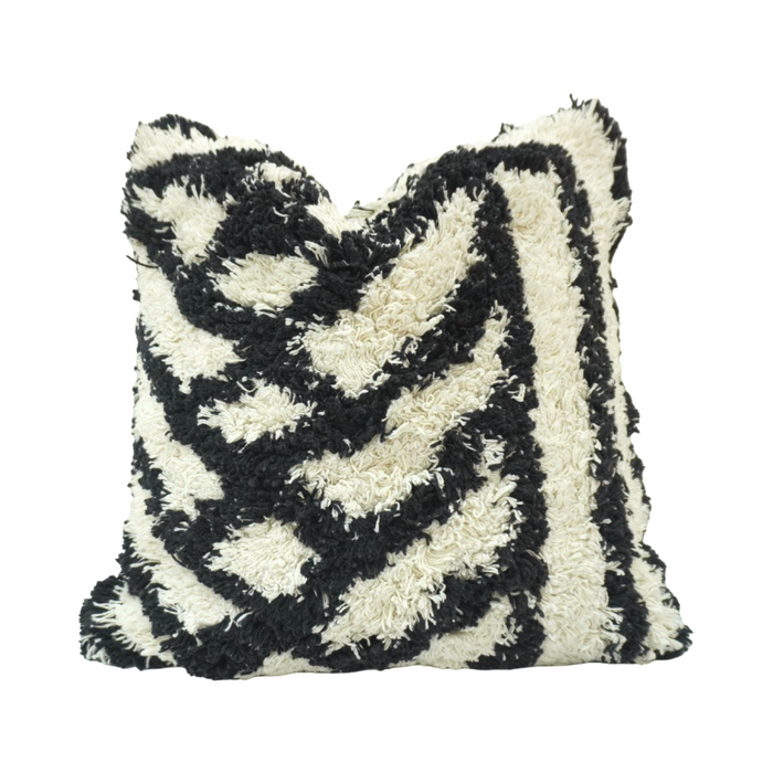 Zebra Tufted Cotton Cushion Cover | Black & Ivory Textured Pillow Cover | 45x45 cm