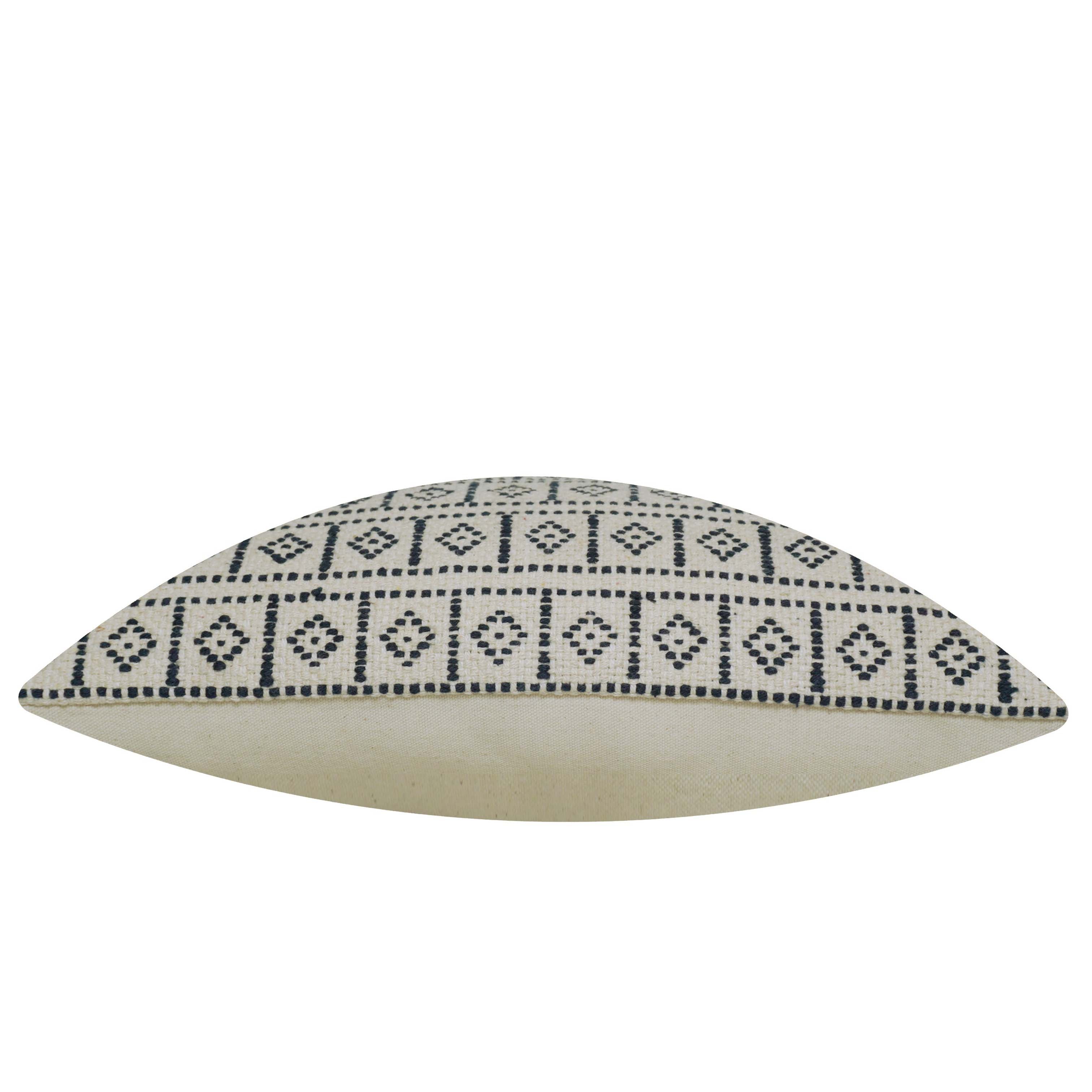 Handwoven Cotton Cushion Cover 35x50 cm – Black & Ivory Geometric Pattern | Boho Decorative Lumbar Pillow Cover