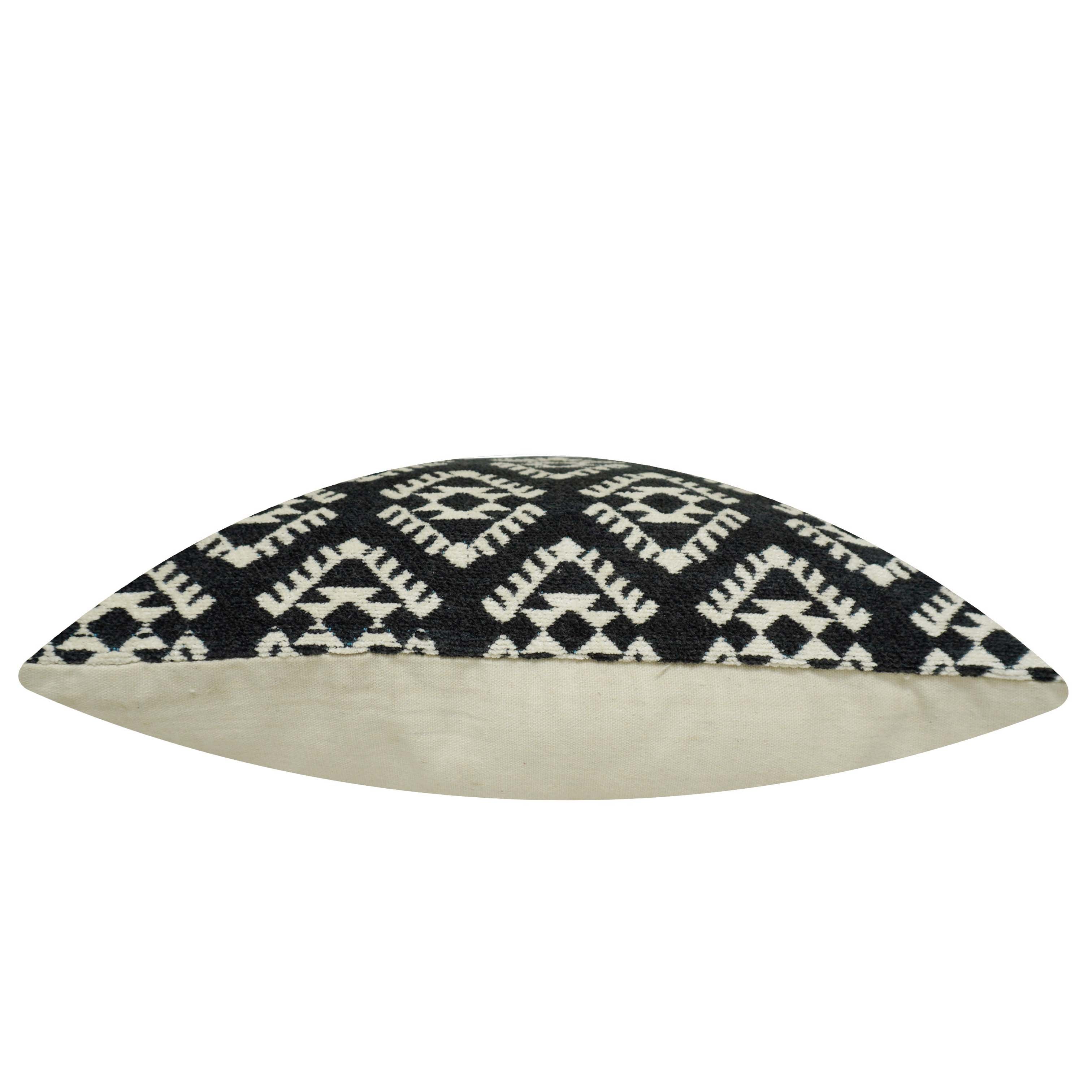 Black & Ivory Geometric Jacquard Cushion Cover 45x45 cm | Woven Cotton Decorative Throw Pillow Cover | Modern Boho Sofa Cushion Cover with Hidden Zip