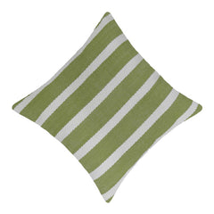 Handwoven Cotton Cushion Cover – Green & White Striped Textured Design, 45 x 45 cm