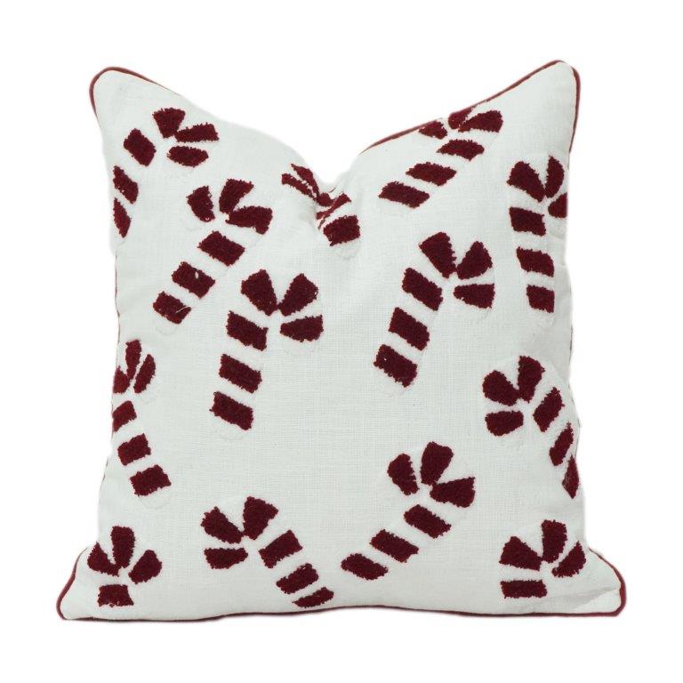 Handcrafted Burgundy Embroidered Cushion Cover on White Cotton | Modern Boho Accent Pillow 45x45 cm - Bulk manufacturer & supplier from Panipat, India