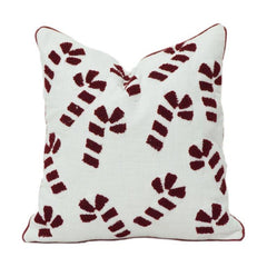 Handcrafted Burgundy Embroidered Cushion Cover on White Cotton | Modern Boho Accent Pillow 45x45 cm