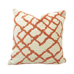 Terracotta Trellis Jacquard Cotton Cushion Cover – 45x45 cm | Geometric Lattice Design | Decorative Sofa Cushion