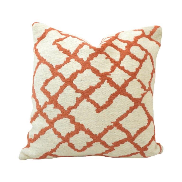 Terracotta Trellis Jacquard Cotton Cushion Cover – 45x45 cm | Geometric Lattice Design | Decorative Sofa Cushion