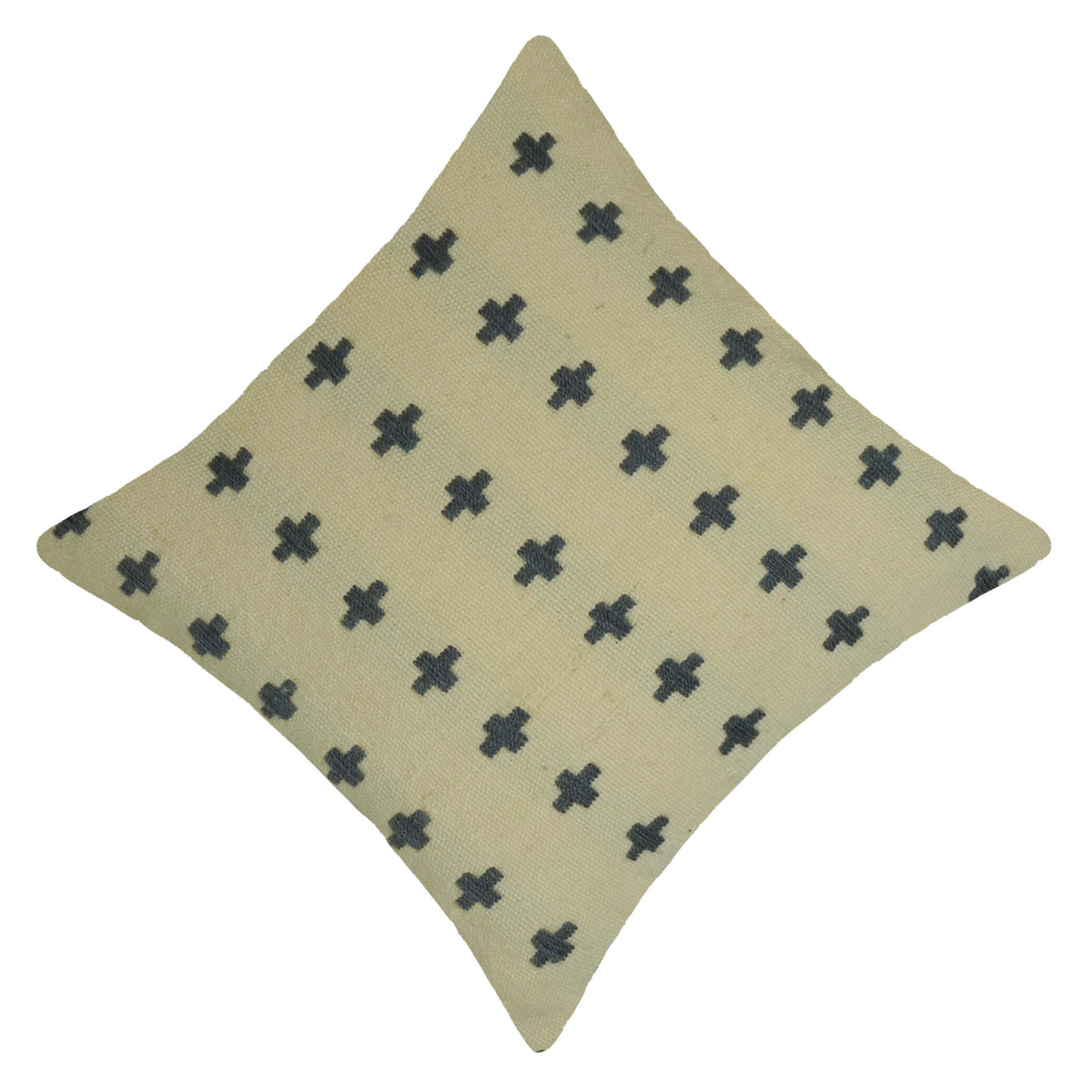 Handwoven Cotton Cushion Cover 45x45 cm – Beige & Black Plus Pattern | Textured Boho Accent Pillow Cover