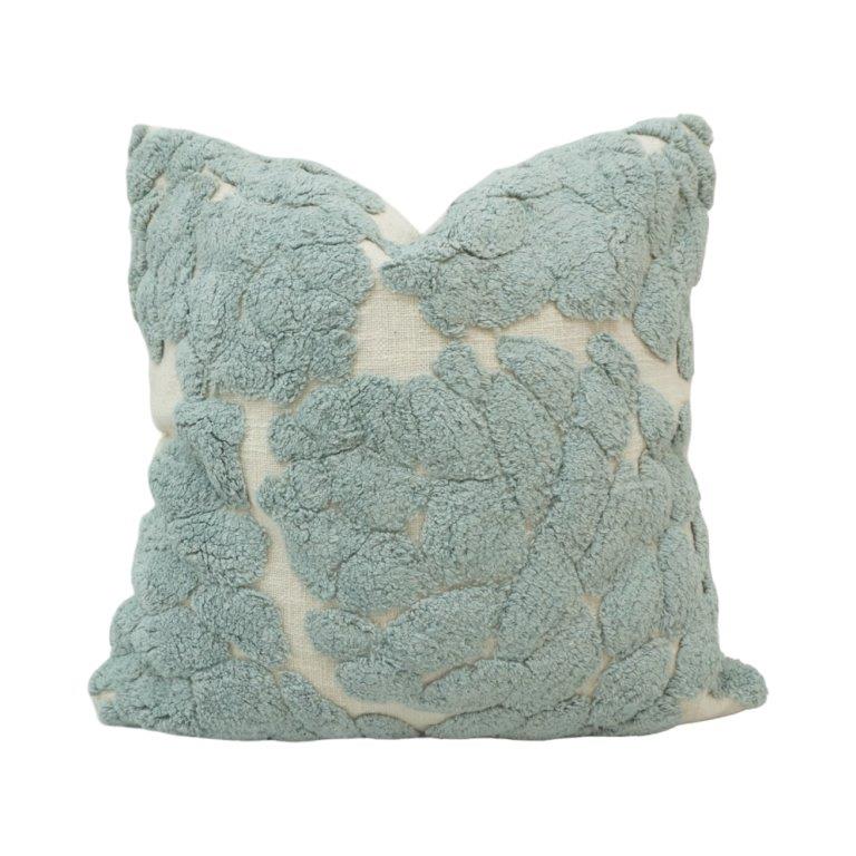 Sage Green Leaf Tufted Cotton Cushion Cover | Textured Botanical Throw Pillow Cover | 45 x 45 cm