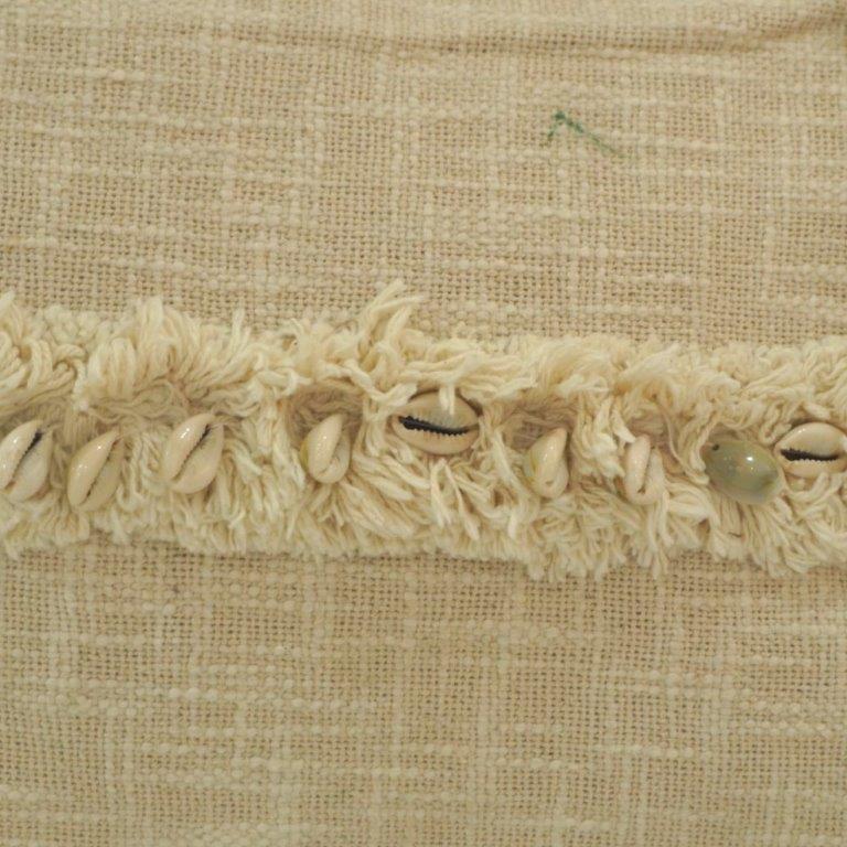 Boho Shell Fringe Cushion Cover – Handcrafted Textured Cotton Lumbar Pillow | 35 x 50 cm - Bulk manufacturer & supplier from Panipat, India