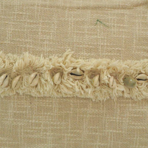 Boho Shell Fringe Cushion Cover – Handcrafted Textured Cotton Lumbar Pillow | 35 x 50 cm