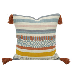 Handwoven Multicolor Striped Cushion Cover with Tassels – 45 x 45 cm