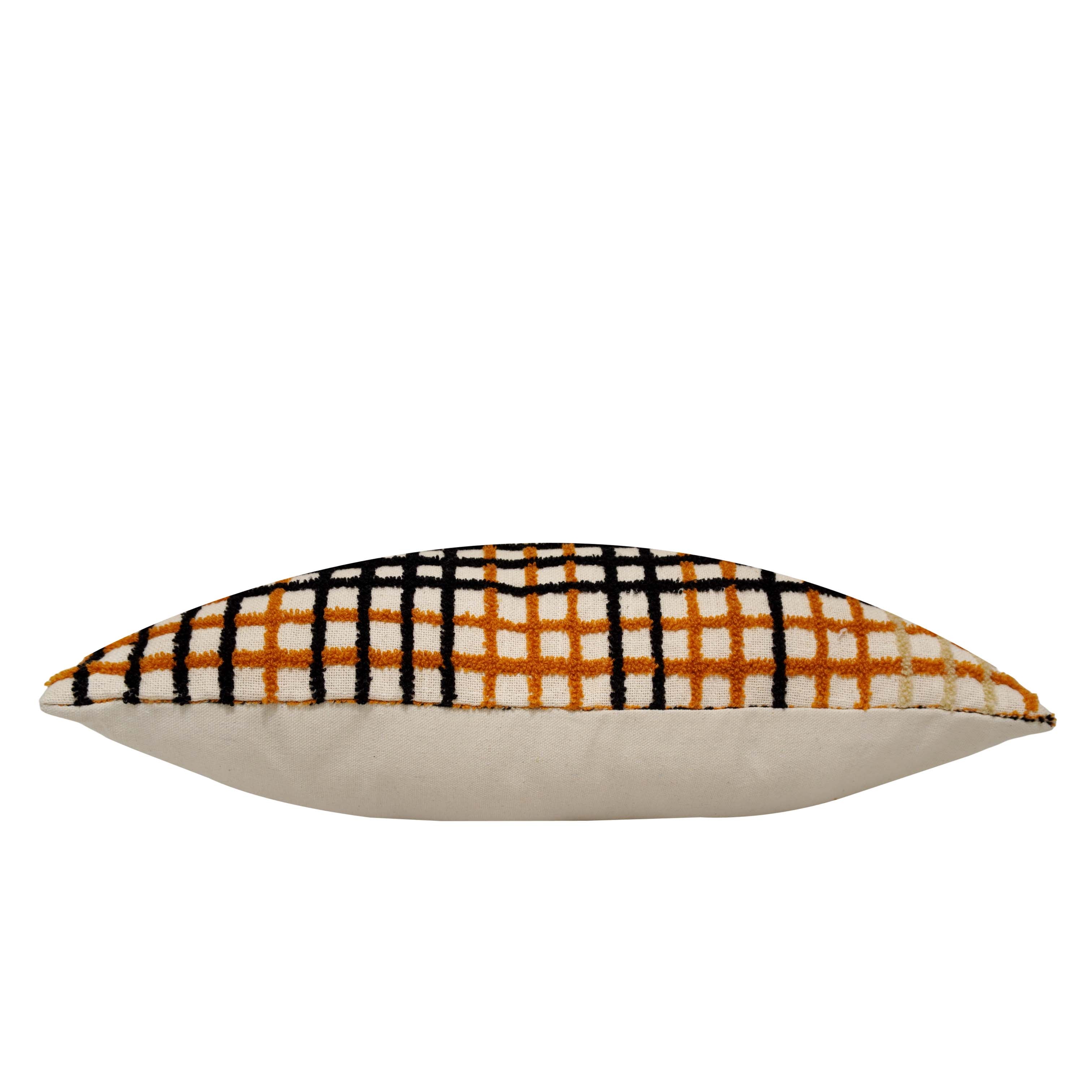 Handwoven Cotton Cushion Cover 45x45 cm | Geometric Grid Embroidered Throw Pillow Cover | Modern Boho Decorative Cushion Cover with Concealed Zip | Ivory, Mustard & Black