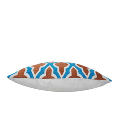 Geometric Jacquard Cushion Cover 45x45 cm | Blue & Rust Decorative Throw Pillow Cover | Premium Woven Cotton Blend Cushion Case with Hidden Zipper