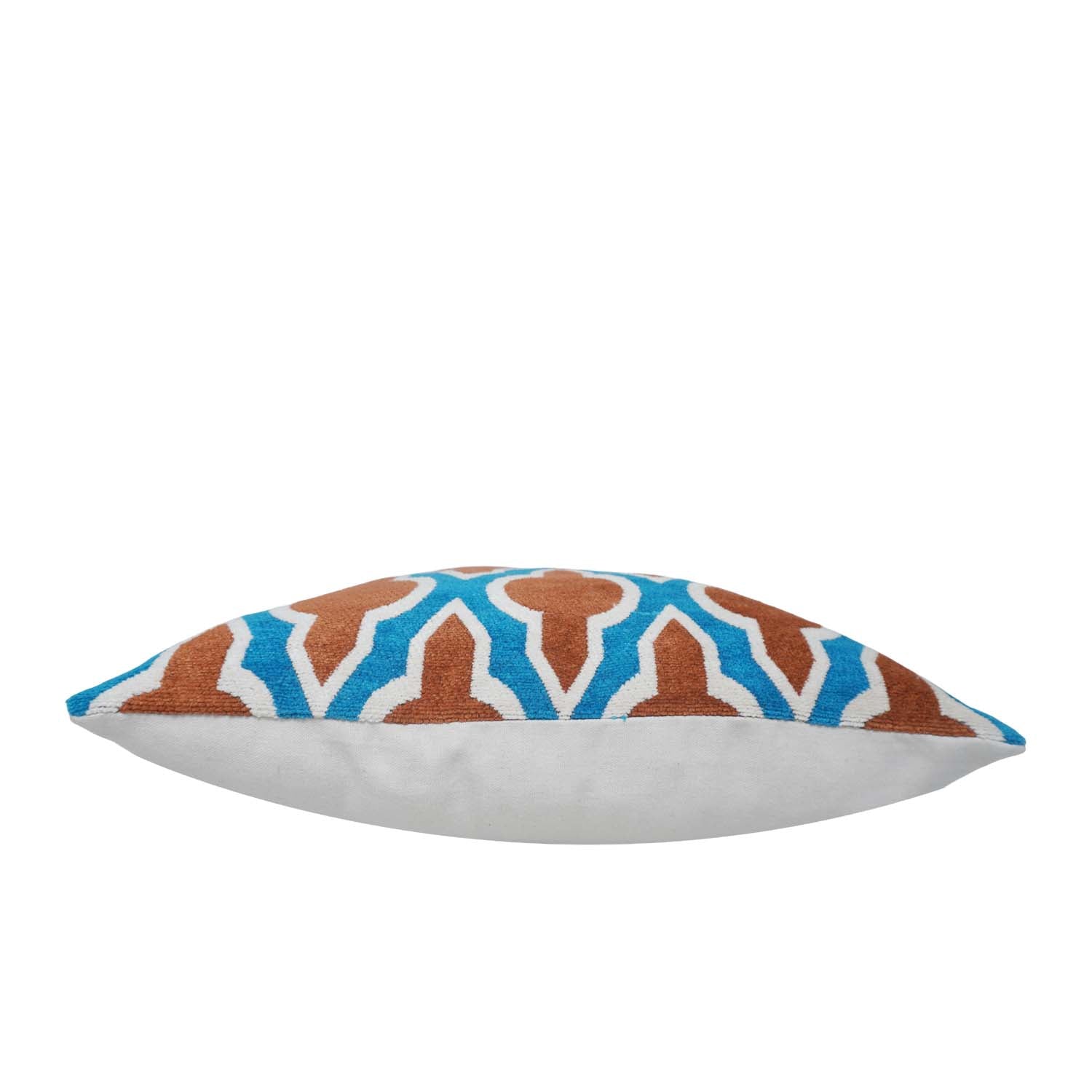 Geometric Jacquard Cushion Cover 45x45 cm | Blue & Rust Decorative Throw Pillow Cover | Premium Woven Cotton Blend Cushion Case with Hidden Zipper