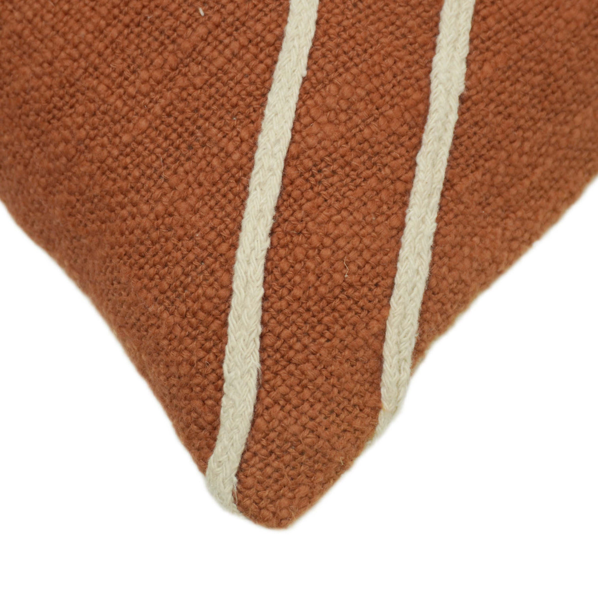 Rust brown geometric machine embroidered rope cushion cover 35x50 cm