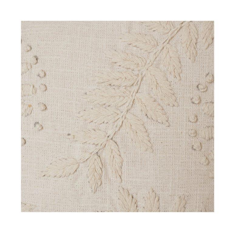 Ivory Floral Embroidered Cotton Cushion Cover | Elegant Textured Throw Pillow Case (18x18 Inch) - Bulk manufacturer & supplier from Panipat, India
