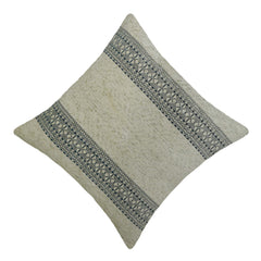 Ivory and blue geometric handwoven jacquard cotton cushion cover 45x45 cm