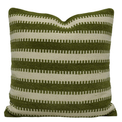 Handwoven Cotton Striped Cushion Cover 45x45 cm – Olive Green & Ivory | Textured Woven Throw Pillow Cover with Concealed Zip | Modern Farmhouse & Scandinavian Home Décor