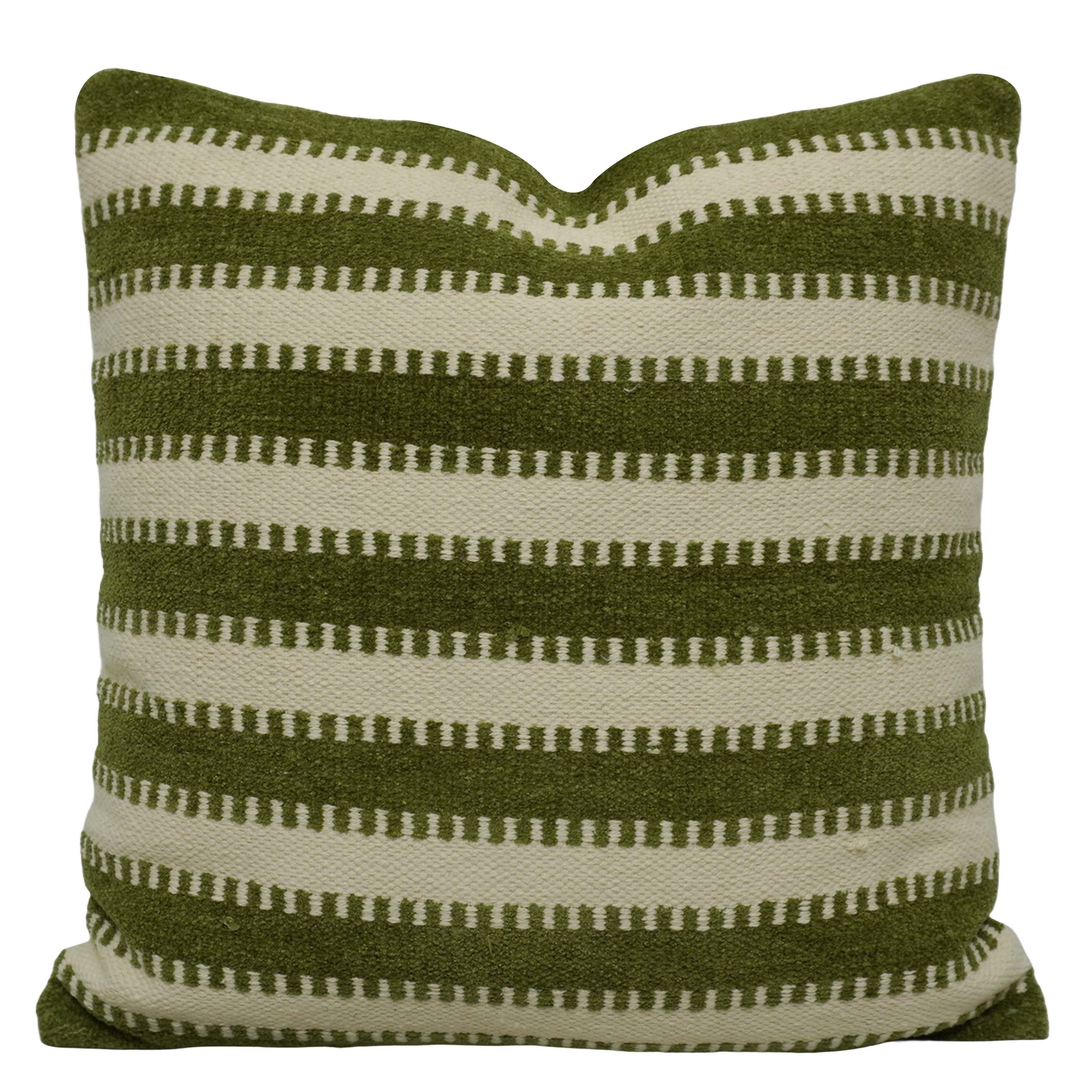 Handwoven Cotton Striped Cushion Cover 45x45 cm – Olive Green & Ivory | Textured Woven Throw Pillow Cover with Concealed Zip | Modern Farmhouse & Scandinavian Home Décor