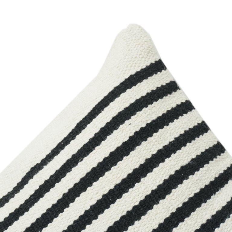 Black & White Striped Cotton Cushion Cover 45x45 cm | Woven Textured Minimalist Pillow Cover with Hidden Zip