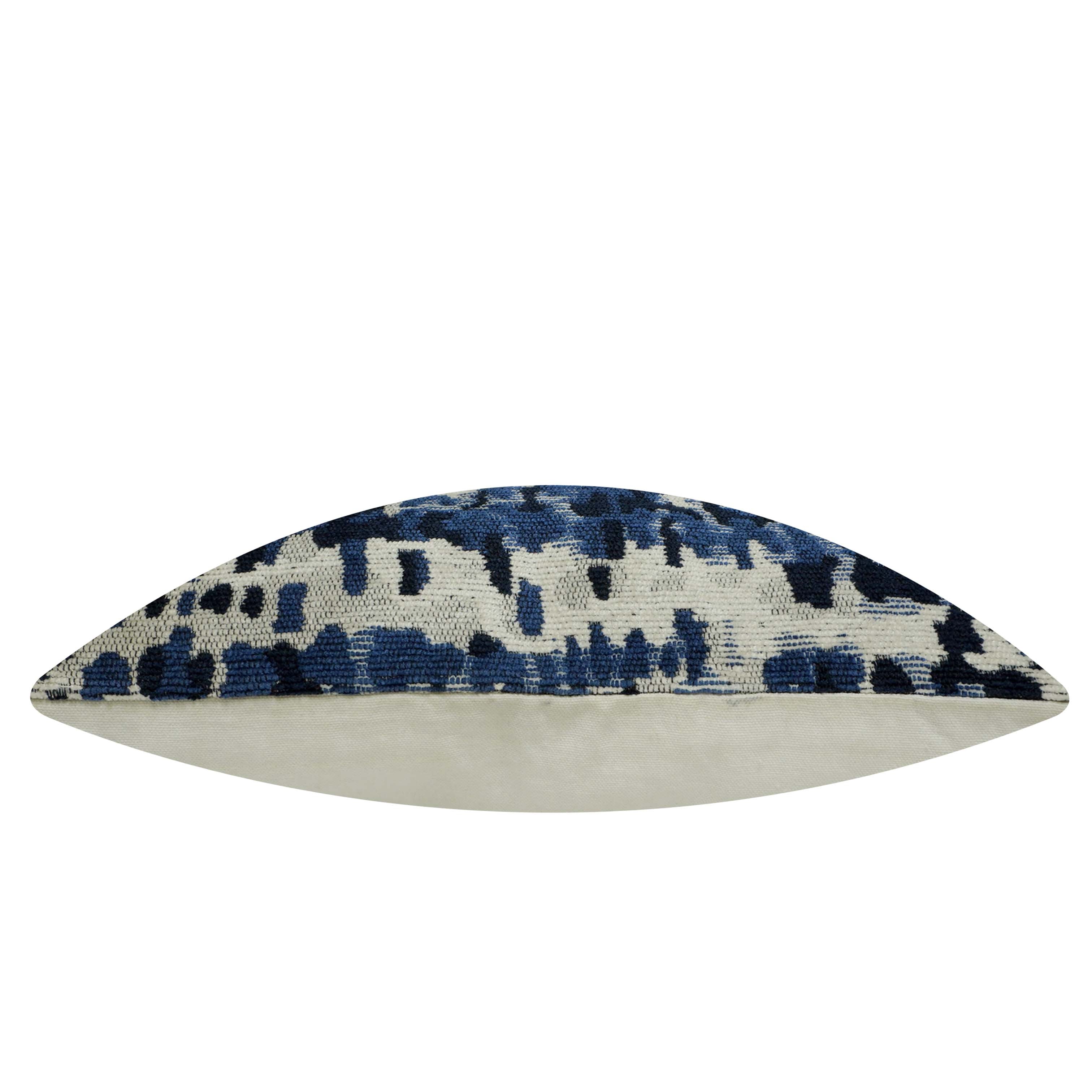 Blue & Ivory Abstract Jacquard Cotton Cushion Cover 45x45 cm | Woven Decorative Throw Pillow Cover | Hidden Zipper | Modern Home Décor