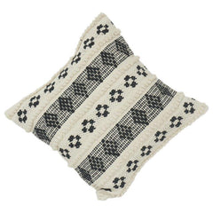 Handwoven Black & Ivory Geometric Cotton Cushion Cover | Textured Boho Tribal Pillow Case | 18x18 Inch