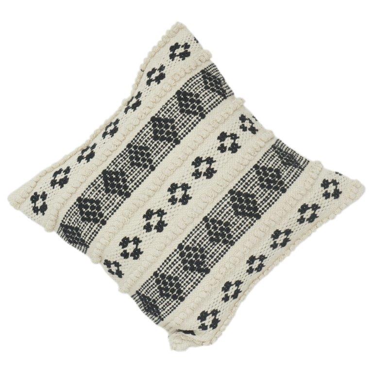 Handwoven Black & Ivory Geometric Cotton Cushion Cover | Textured Boho Tribal Pillow Case | 18x18 Inch