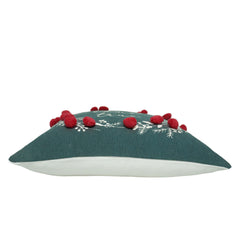 Printed Cotton Cushion Cover with Pom Pom Detailing – 45 x 45 cm