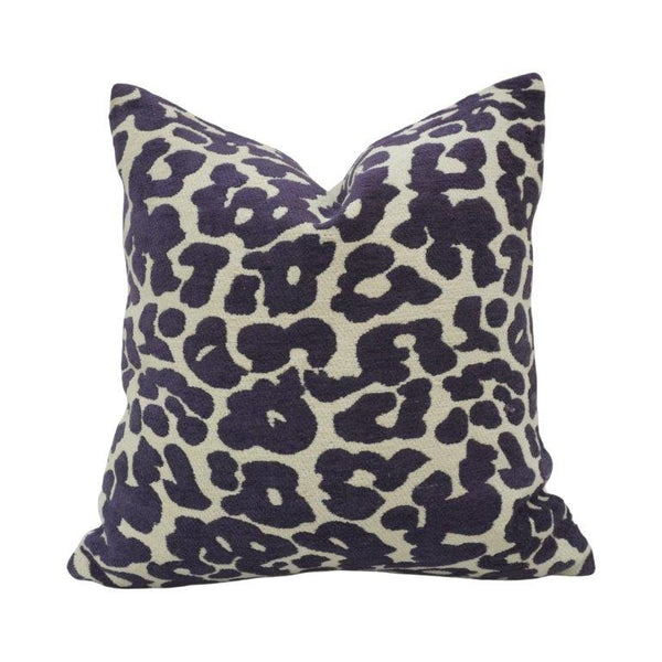 Navy Blue Leopard Print Jacquard Cotton Cushion Cover | 45 x 45 cm | Modern Animal Pattern Decorative Pillow Cover