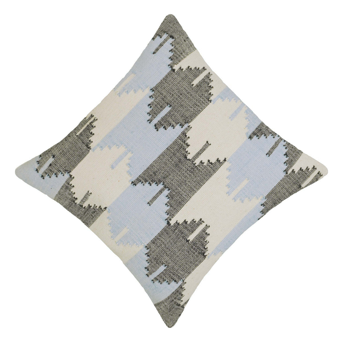 Handgewebter Kissenbezug 45 x 45 cm – Abstraktes Geometrisches Muster in Hellblau, Schwarz & Creme – Dekorativer Sofakissen- & Bettkissenbezug