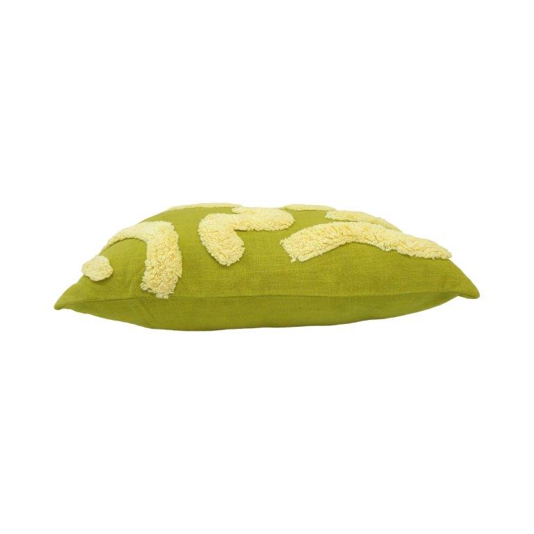 Tufted Abstract Cotton Cushion Cover – Green & Ivory Embroidered Decorative Pillow Cover | 30 x 50 cm - Bulk manufacturer & supplier from Panipat, India